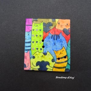 Unieke versierde knoop: katten - polymeerklei schilderij
