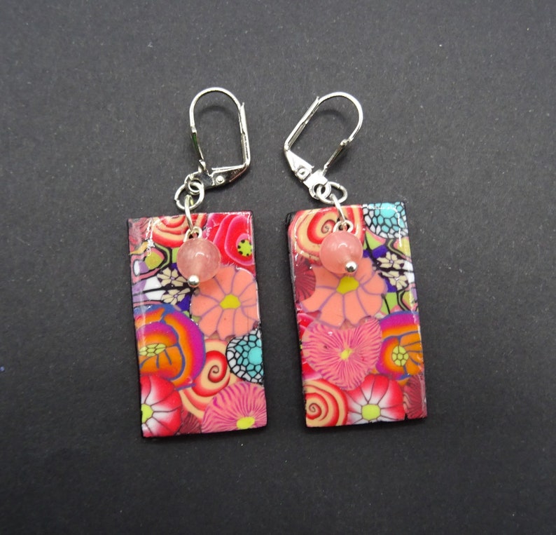 Orange-pink flower earrings, very light image 1