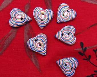 Heart-shaped sewing buttons, sets of 6