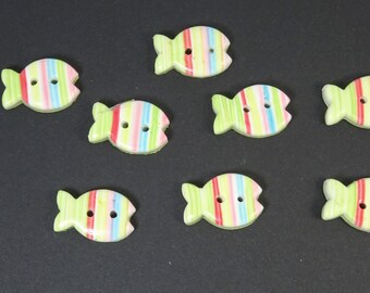 Petits boutons poissons, 1,7 cm x 1,2 cm à rayures, lots de 8 boutons, lavables en machine, faits à la main