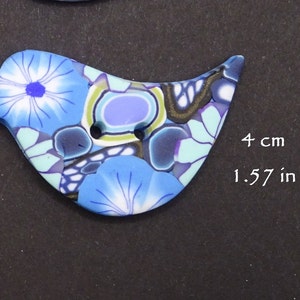 Boutons oiseaux bleu à motifs, 4 dimensions au choix, faits à la main 2 oiseaux 4 cm