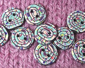 Petits boutons de couture à spirales couleurs pastel , lot de 8, 1.5 cm