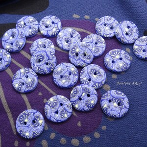 Boutons bleus motif wax ronds 19 mm0.74 faits à la main lots de 5 image 2