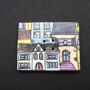 Grote naaiknoop: de oude stad - 4,3 cm - handgeschilderd op polymeerklei
