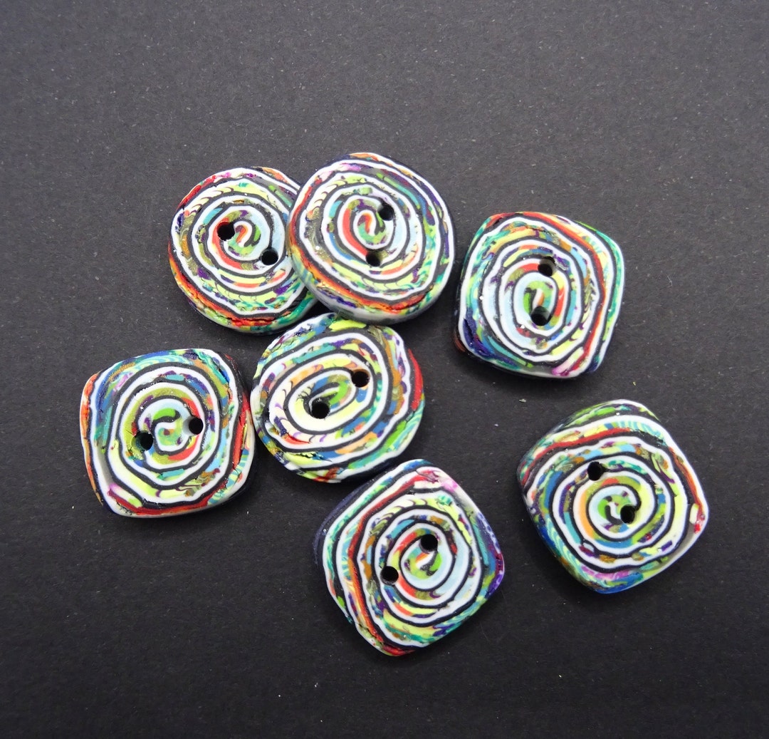 Square Sewing Buttons 2 Cm 0.78 With Colorful Spiral Patterns, Handmade