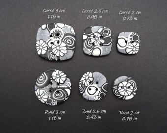 Patterned black and white buttons, several shapes and sizes to choose from, handmade