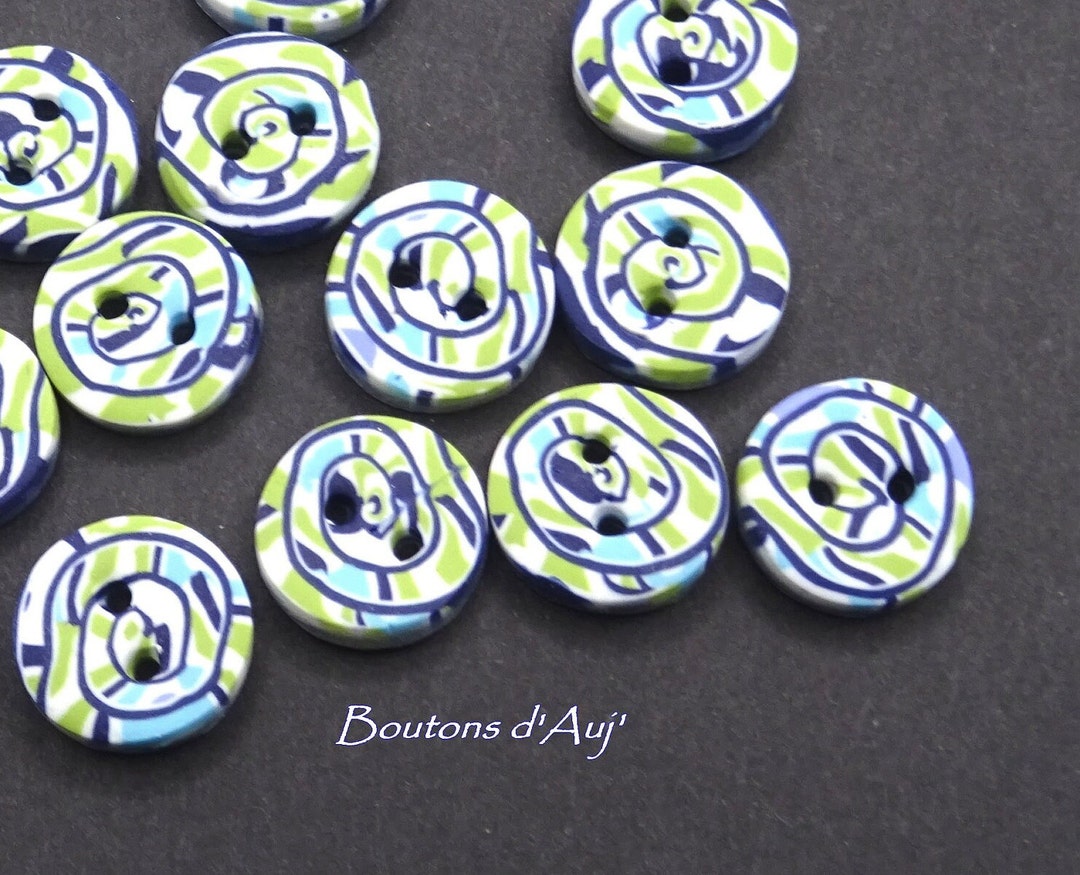 Lot De 10 Boutons En Acrylique Strass Bleu Foncé - 2 Trous, Ronds 10 Mm - Pour Couture
