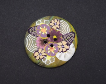 Large beige button - round 4 cm - in polymer clay - handmade creation