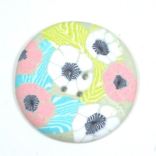 Bouton de couture à fleurs, rond 4 cm, fait main en argile polymère