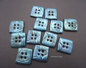 Boutons à motifs de feuilles de gingko, carrés 25 mm (0.98 in), lots de 3.