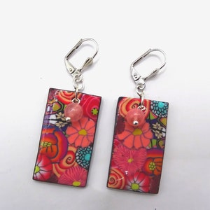 Orange-pink flower earrings, very light image 2