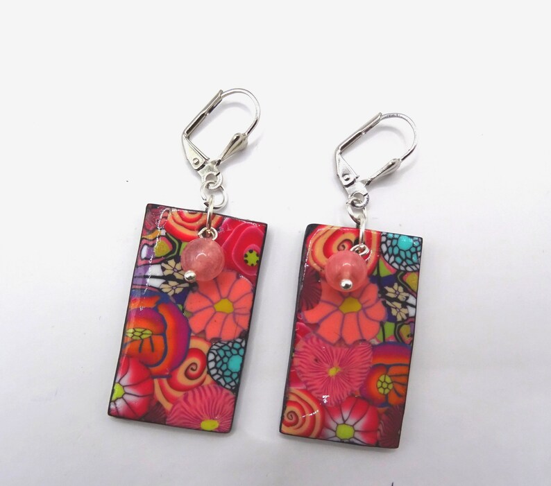 Orange-pink flower earrings, very light image 2