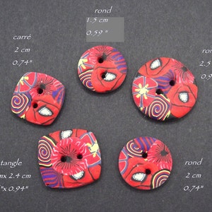 Red buttons, several shapes and sizes to choose from, handmade image 1