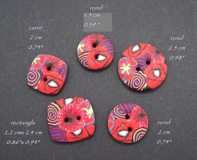 Red buttons, several shapes and sizes to choose from, handmade image 1