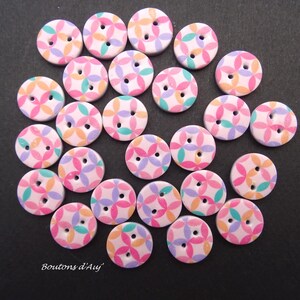 Boutons roses à motifs pour les filles, 1.5 cm, lots de 8, faits à la main
