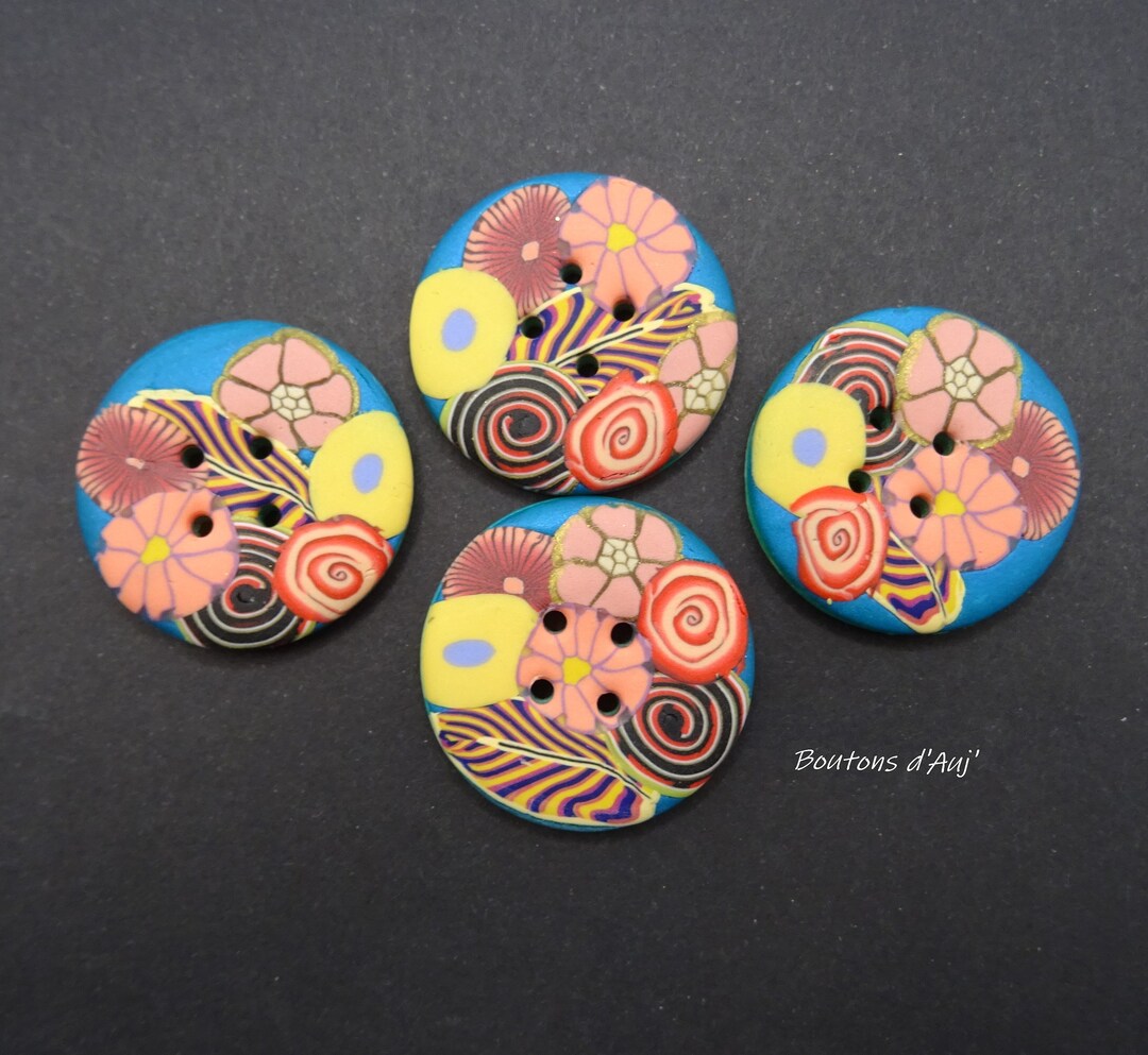 Round Flower Buttons Pack of 2 3 Cm 1.18 In in Polymer Clay Etsy