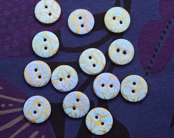Turkooisblauwe en gouden knopen - rond 20 mm (0,78") - handgemaakt - sets van 5
