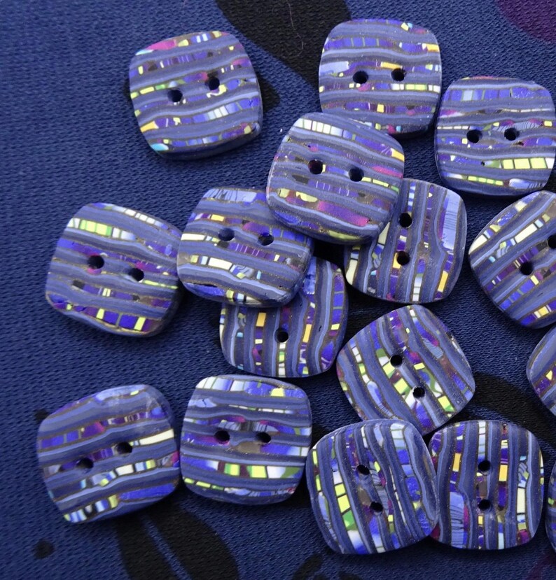 3 Fancy Sewing Buttons 2 Cm Dark Blue Irregular Colored Stripes Etsy
