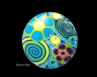 Beautiful round sewing button turquoise blue 4.5 cm, polymer clay, beautiful button to customize, machine washable, pin effect