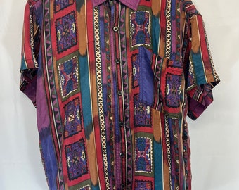 VTG Protest Boys Silk Short Sleeve Collared Button Down Shirt Bar Mitzvah sz. XL