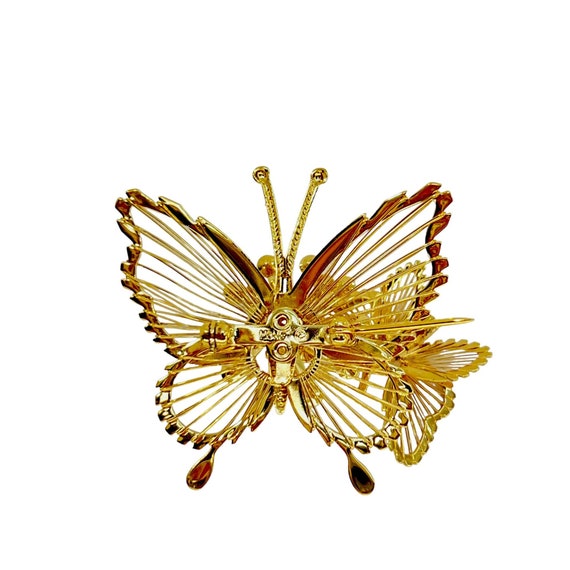 Monet Gold tone Wire Butterfly Brooches 1 w/faux … - image 5