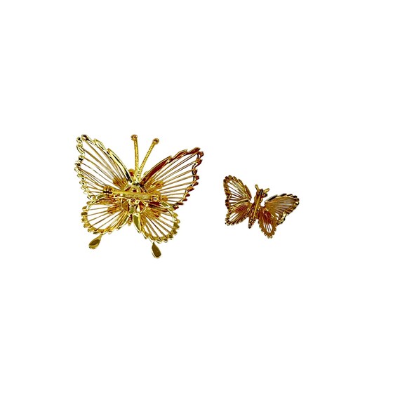Monet Gold tone Wire Butterfly Brooches 1 w/faux … - image 3