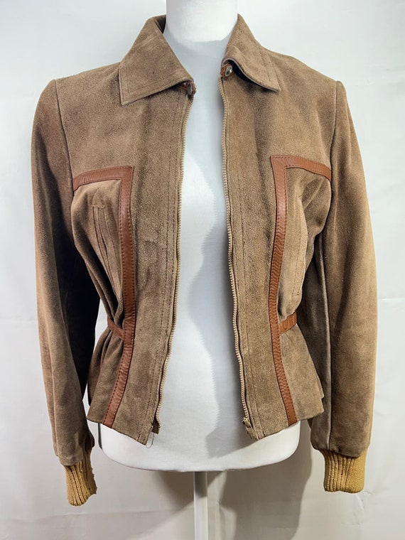 VTG Ladies 100% Suede Leather Caramel Brown Bomber