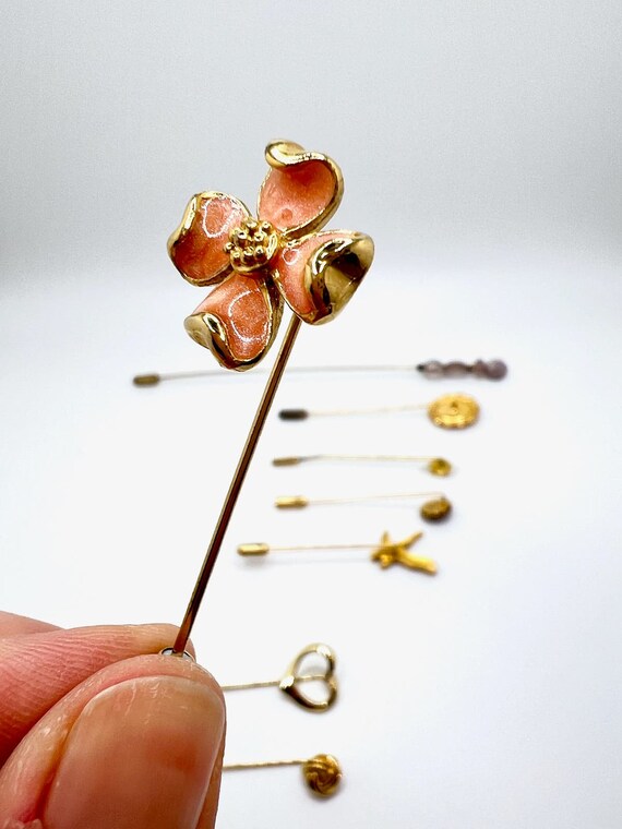 9 Gold tone Stick Hat Pins Goldstone Adventurine … - image 7