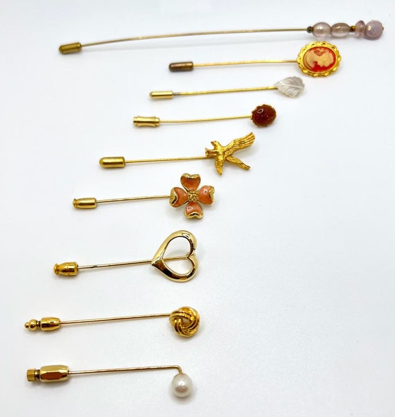 9 Gold tone Stick Hat Pins Goldstone Adventurine … - image 1