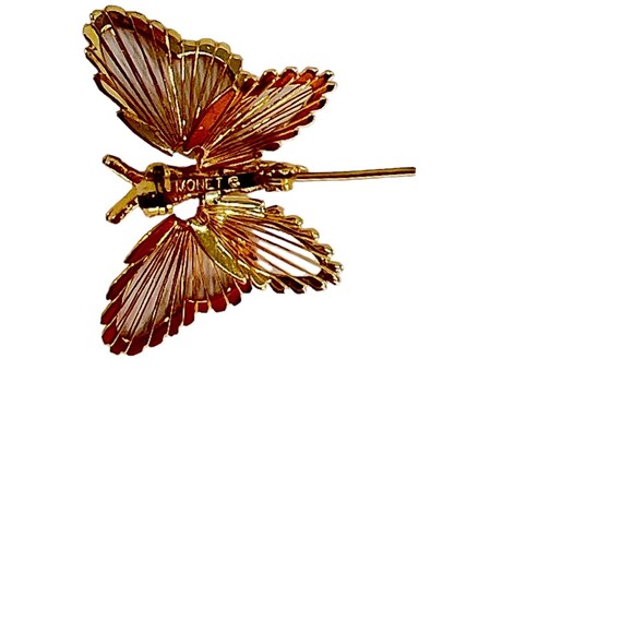 Monet Gold tone Wire Butterfly Brooches 1 w/faux … - image 6