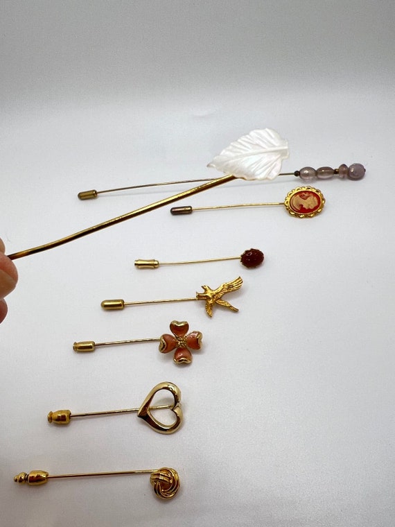 9 Gold tone Stick Hat Pins Goldstone Adventurine … - image 2