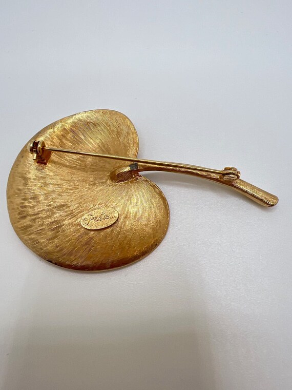 Vintage Pastelli Lily Pad Brooch Brushed Gold Ton… - image 6