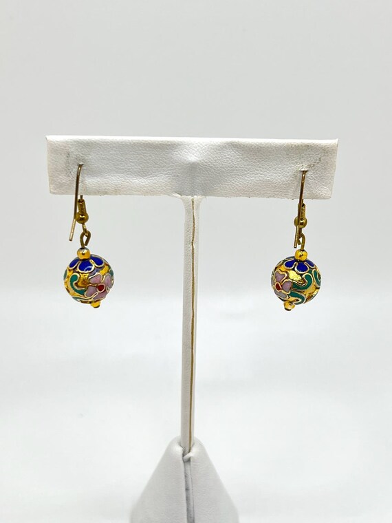 Floral Cloisonne Bead Earrings Gold tone/Color en… - image 5