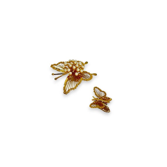 Monet Gold tone Wire Butterfly Brooches 1 w/faux … - image 2