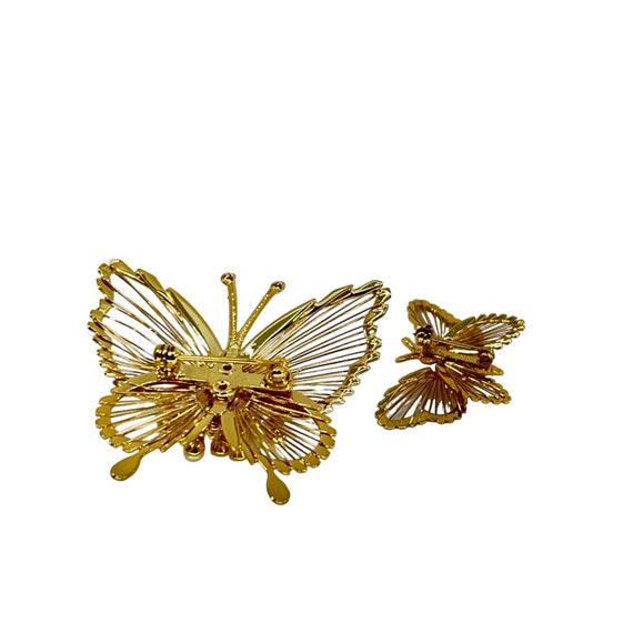 Monet Gold tone Wire Butterfly Brooches 1 w/faux … - image 4