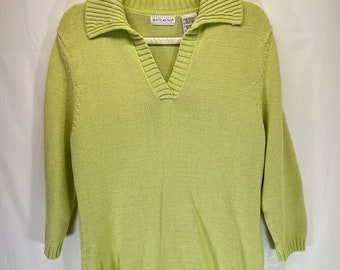 VTG White Stag Damen Pullover mit V-Ausschnitt Kragen LG 12/14 Light Green Cottage Core