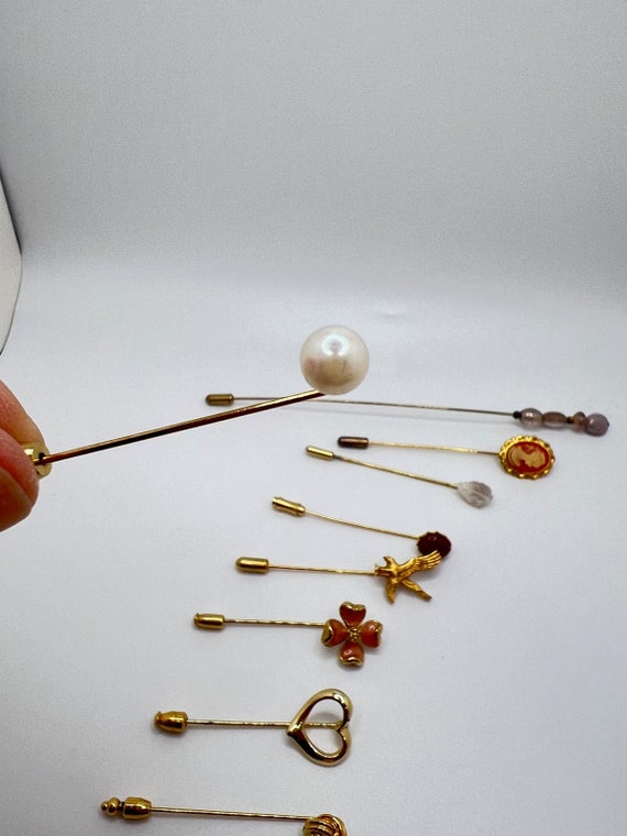 9 Gold tone Stick Hat Pins Goldstone Adventurine … - image 4