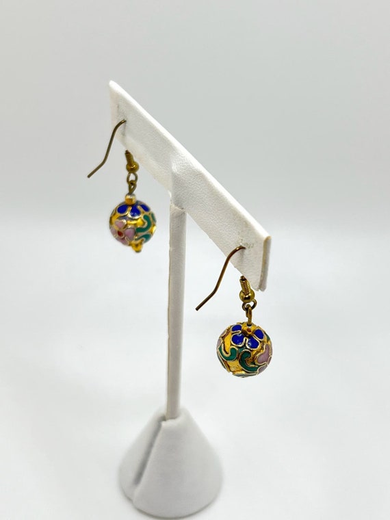 Floral Cloisonne Bead Earrings Gold tone/Color en… - image 4
