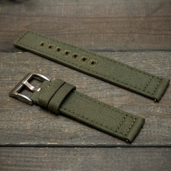Canvas Watch Strap - Premium Army Style Band for 19mm-22mm.