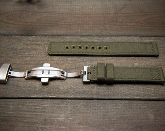 Canvas Watch Strap - Premium Army Style Band for 19mm-22mm. With a deployment clasp.