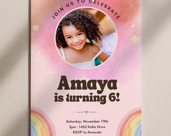 Zaproszenie na urodziny dla dziewczynki w okresie zimowym, szablon ze zdjęciem (do pobrania w wersji cyfrowej)