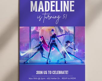 Zaproszenie na urodziny Łowców Demonów KPop, Dekoracje na imprezę Łowców Demonów KPop, Urodziny Łowców Demonów KPop, Zaproszenie na urodziny Łowców Demonów KPop Canva