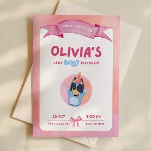 Bluey Invite Pink, Bluey Birthday Invitation, Bluey Party Invite, Bluey Birthday Invite Girl, Bluey Birthday PNG image 5