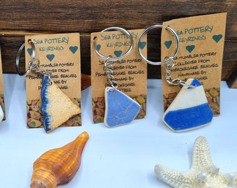 Pembrokeshire sea pottery keyring, Pembrokeshire beaches, ideal gift for him or her, beach theme, beach pottery