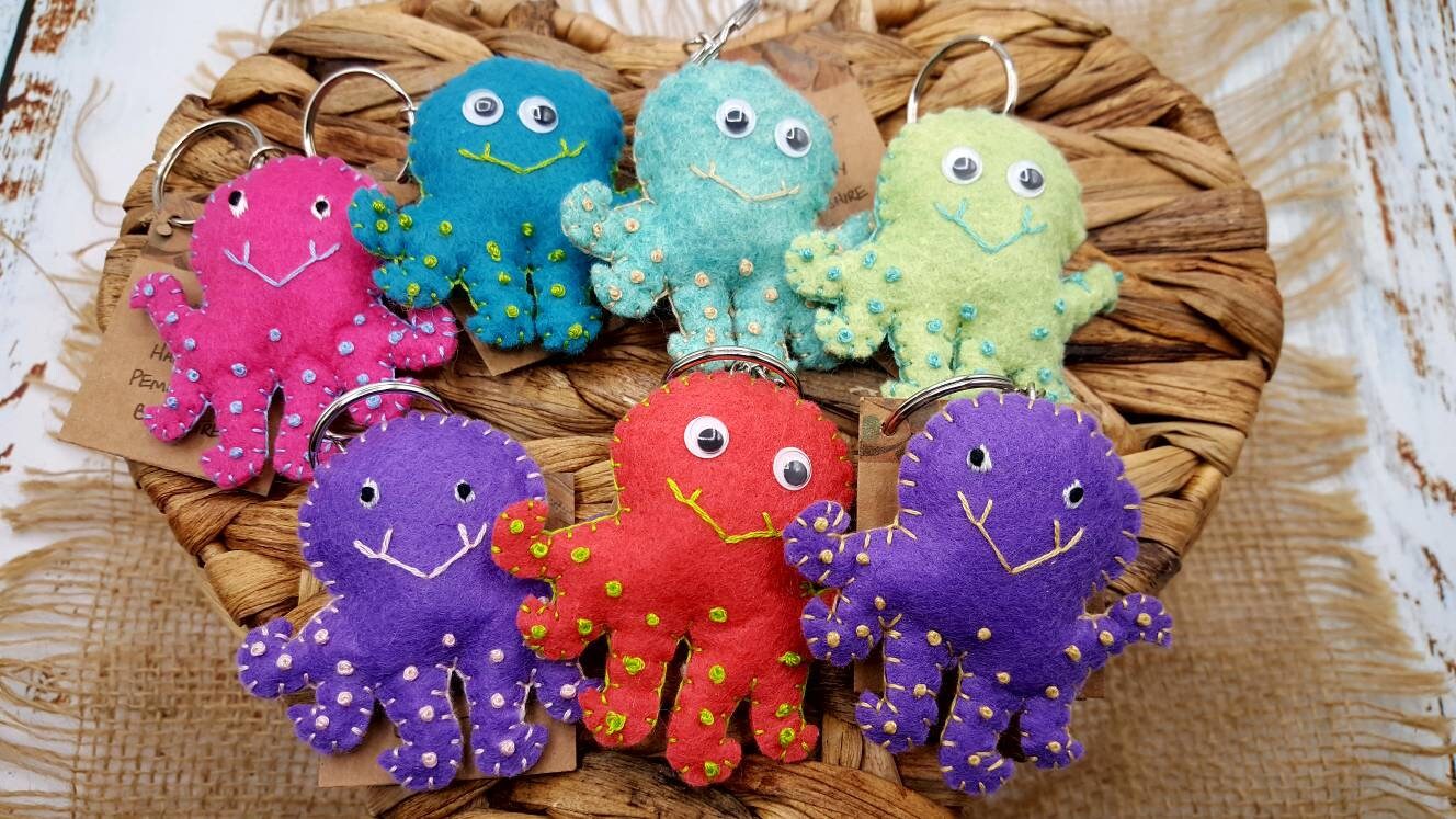 Octopus Keyring, Hand Embroidered Felt Keyring , Ideal Beach Lover Gift