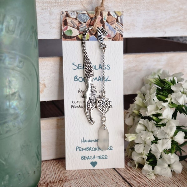 Mermaid Bookmark, made with Pembrokeshire sea glass, nautical theme, sea glass lover, beach theme, book lover,  Pembrokeshire beaches