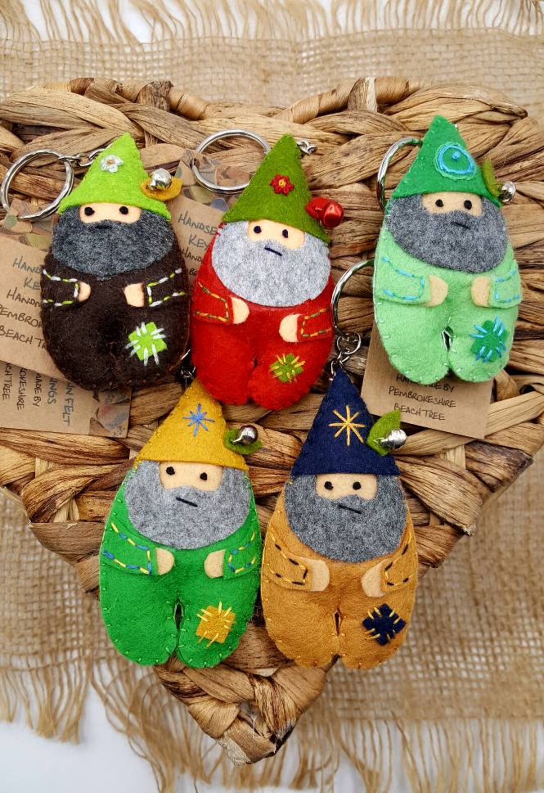 Gnome Keyring, Hand Sewn Felt Key Ring,colourful Hand Embroidery, Fairy