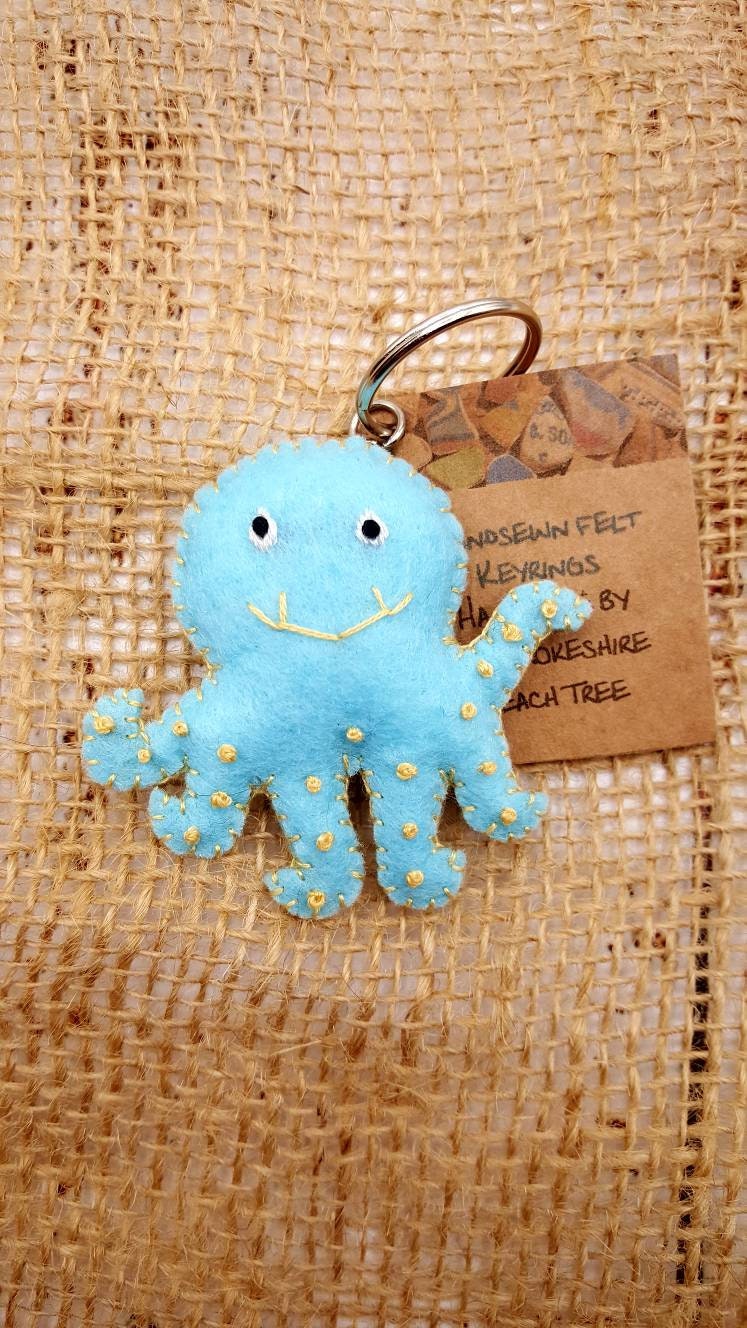 Octopus Keyring, Hand Embroidered Felt Keyring , Ideal Beach Lover Gift