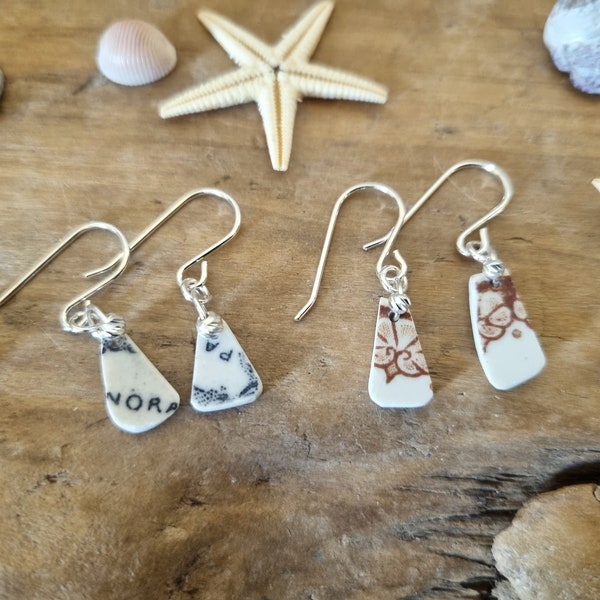 Pembrokeshire sea pottery earrings, sterling silver,Pembrokeshire beaches, beach jewellery, beach lover, beach pottery, vintage pottery