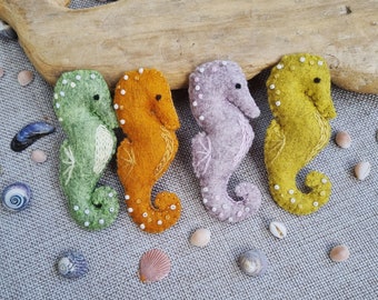 Seahorse brooches, handsewn brooch, beach themed accessories